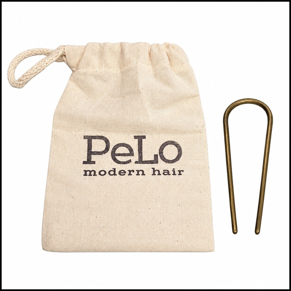 PeLo Modern Hair Minimalist Brass U-Shaped Hair Pin Fork with Pouch